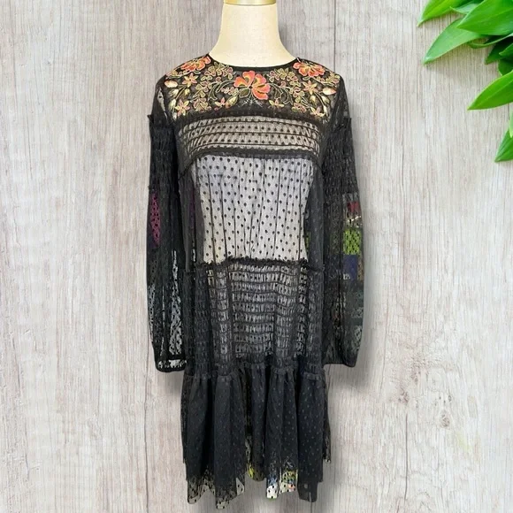 anthropologie black mesh dress Anthropologie Maeve Sheer Side Slit Dress Body Con Size S Black – Finds For  You main image 0